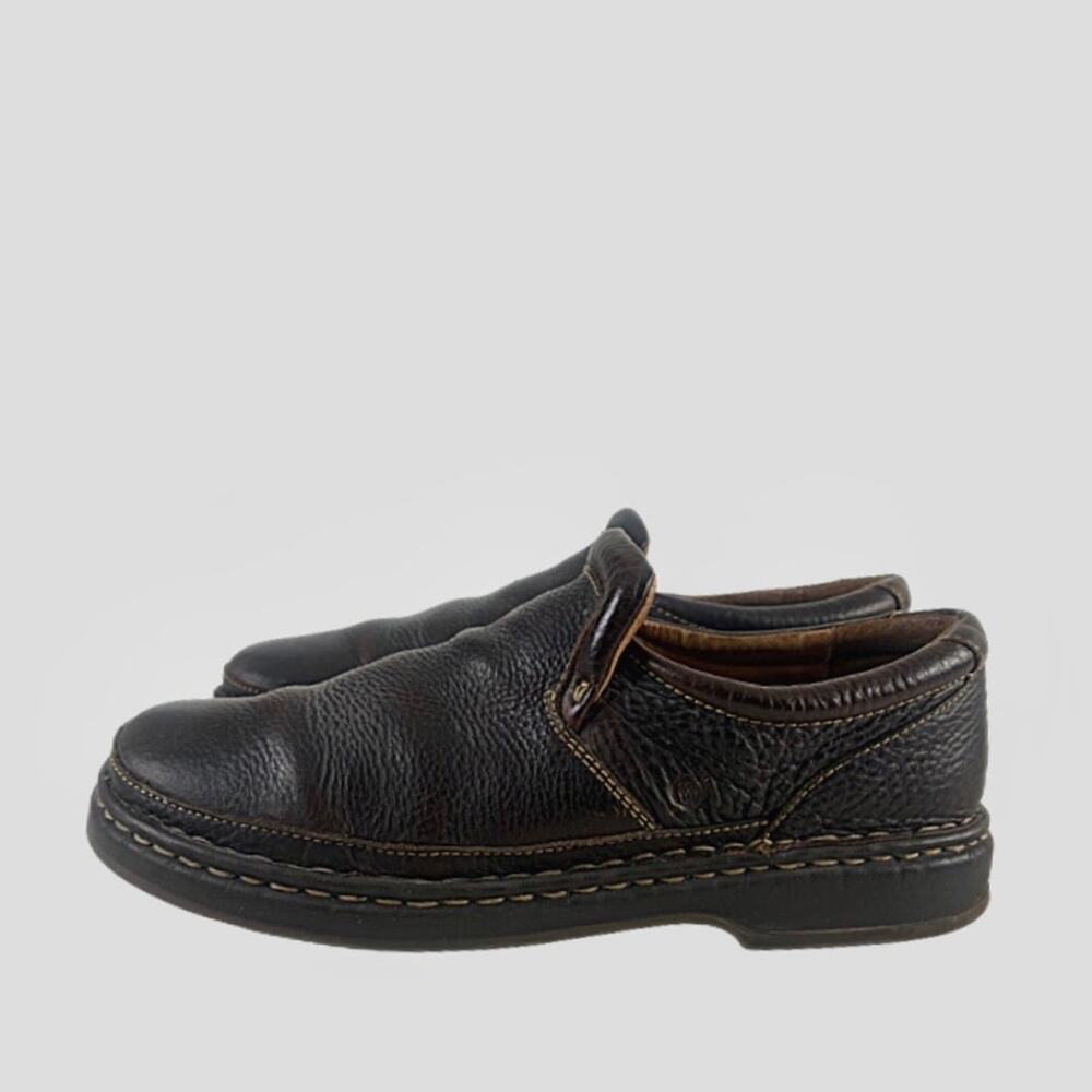 Born Brown Leather Grain Slip On Chunky Round Toe Loafers Sz 10 Grandpa
